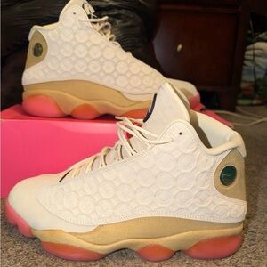 Men’s Jordan 13 Chinese new yr Stylish Cream and white sneakers  with Pink Soles